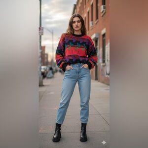 Generra Giovani 90s Colorful Patterned Sweater